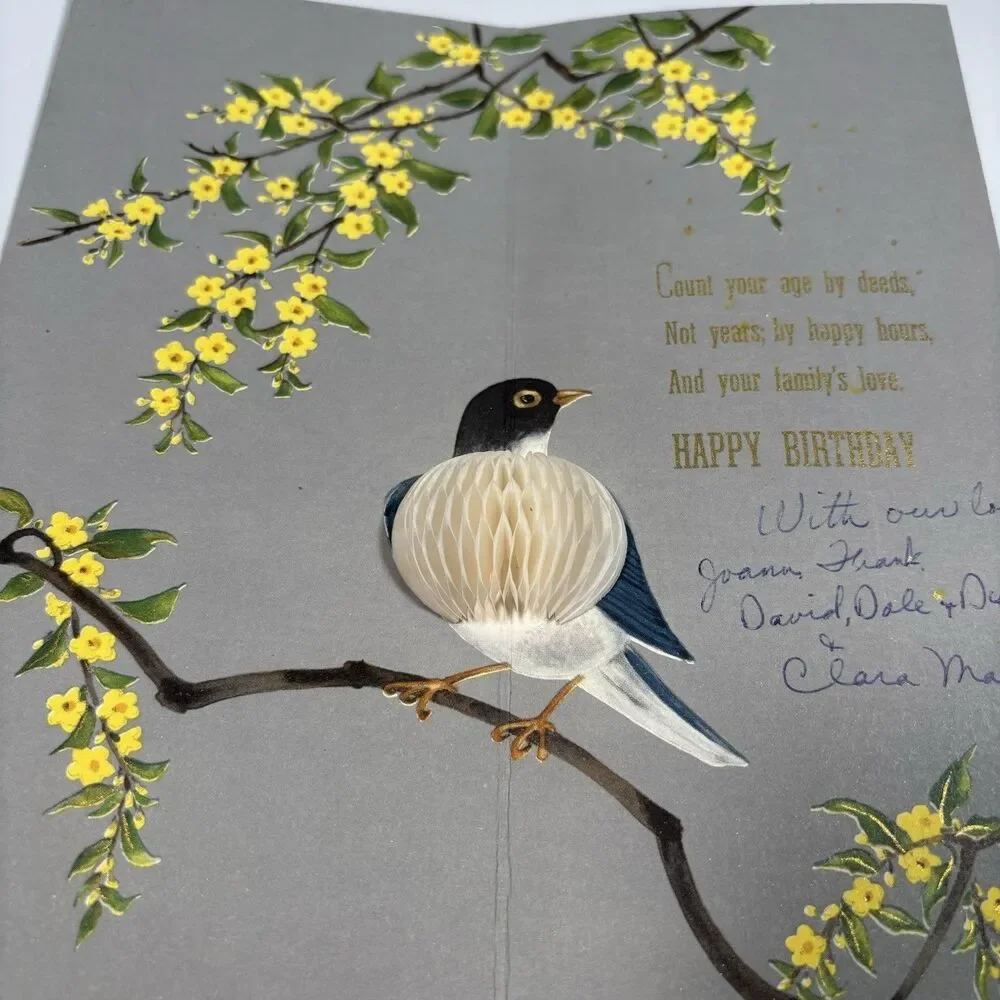 Vintage Hallmark Honeycomb Bird Birthday Card For Grandmother Pop-Up Haiku 3D